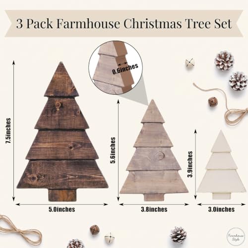 RattanView 3 Pcs Christmas Table Decor Farmhouse Wooden Pine Tree