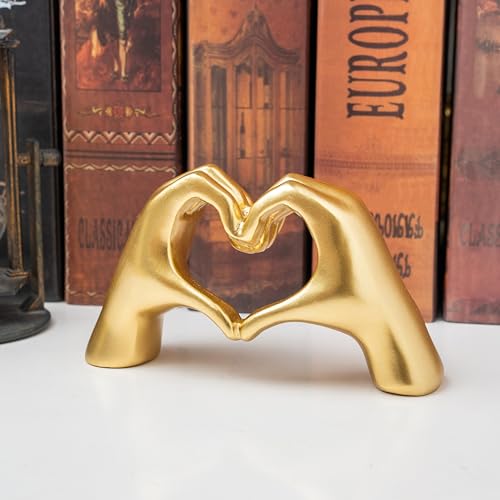 Gold Heart Hands Sculpture - Modern Resin Love Gesture Statue Decor