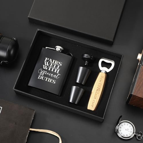 Black SiliFine Officiant Proposal Gift Set with Hip Flask, Shot Glasses & Funnel