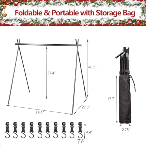 Christmas Stocking Holder Stand with 10 Hooks Foldable Floor Rack Aluminum Black
