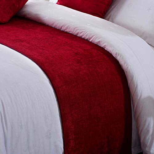 OSVINO Soft Chenille Bed Runner Scarf for Bedroom & Hotel - Red, 260x50cm