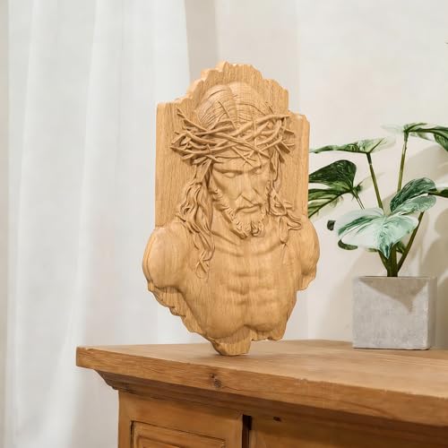 Wooden Jesus Wall Decor Handmade Cross Wall Art 9.8" x 7" Beechwood