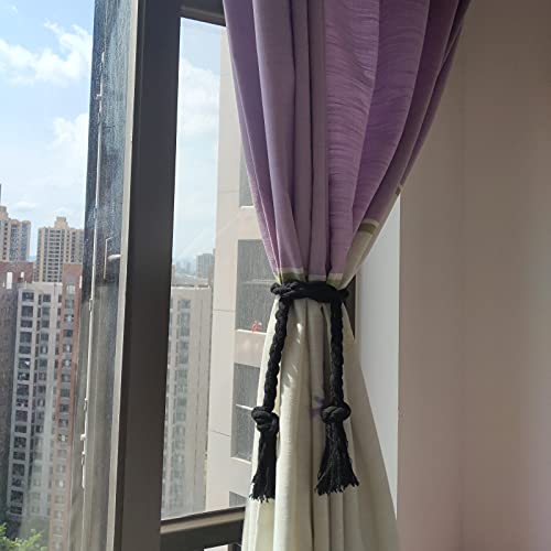 4 Pack Cotton Rope Curtain Tiebacks, Rustic Tassel Holdbacks for Drapes