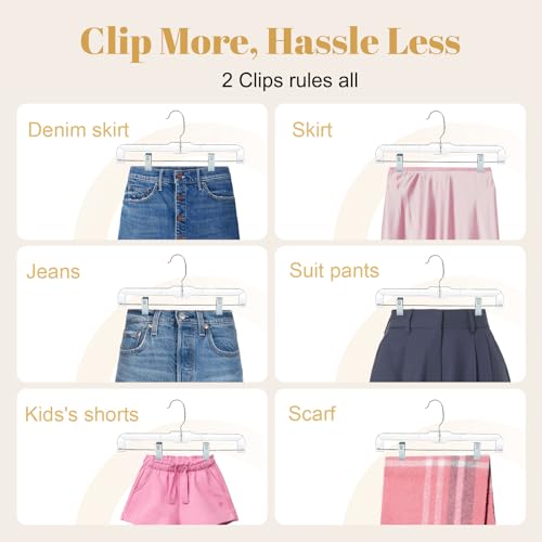 Clear Pants Hangers with Adjustable Clips 12 Pack for Skirts