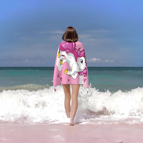 Unicorn Beach Towel for Kids, Oversized Sandproof Microfiber 30"x60"