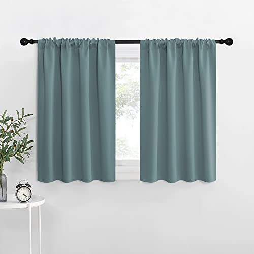 Greyish Blue Blackout Curtains - 29" x 30" - 2 Panels, Thermal Insulated