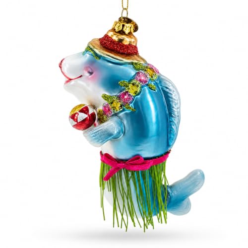 Hawaiian Shark with Maracas Glass Christmas Ornament by BestPysanky