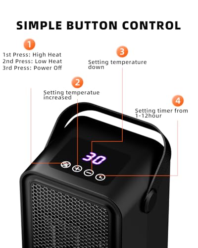 Portable Electric Space Heater with Timer and Overheat Protection