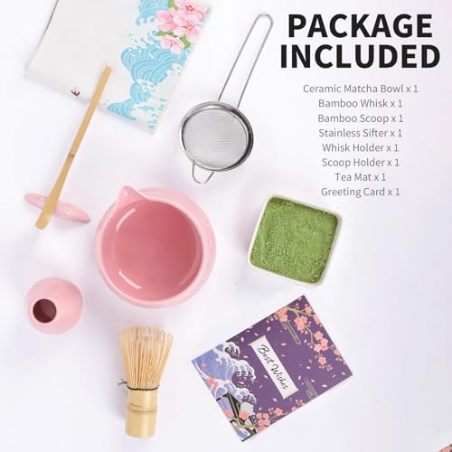 Matcha Kit with Ceramic Bowl & Scoop - 8pc Bamboo Whisk Set Gift