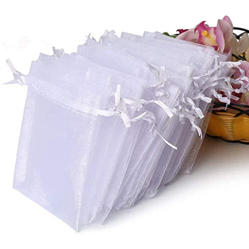 Hopttreely 100PCS White Organza Gift Bags with Drawstring 4x4.72 Inch