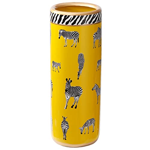 24-Inch Zebra Print Ceramic Umbrella Stand - Decorative Porcelain Floor Vase