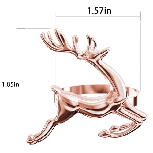 ZeeDix Christmas Rose Gold Reindeer Napkin Rings Set of 24 for Table Decor