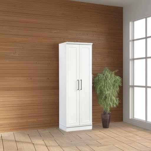 Tall 2-Door Storage Cabinet with 4 Adjustable Shelves, Soft White