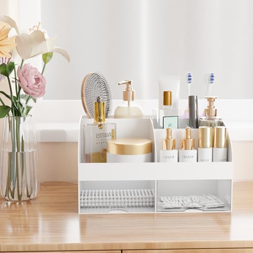 COMFYROOM White 1-Pack Makeup Organizer with Drawers & Compartments for Vanity