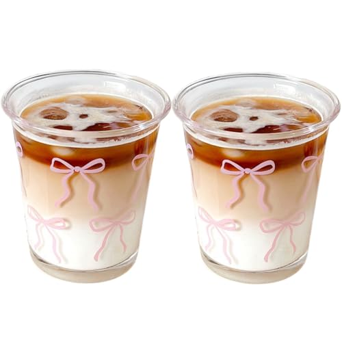 Pink Bow French Drinking Glasses 12 OZ Set - Cute, Elegant, Stackable Drinkware