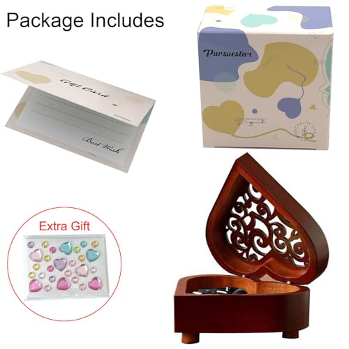 Heart Shaped Vintage Wooden Music Box - Wind Up Mechanism Musical Gift