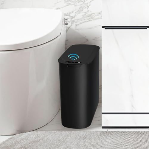 Automatic Small Bathroom Trash Can with Lid 2.6 Gallon Black Touchless Motion Sensor Garbage Can
