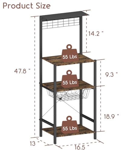 4-Tier Coffee Bar Station with Storage Basket and Hooks, Black Metal Rack