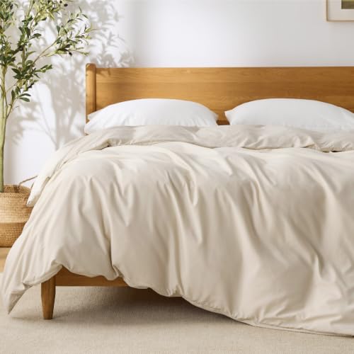 Queen Duvet Cover, Soft Double Brushed Microfiber, 90"x90", Beige, Lightweight & Breathable, Zipper Closure