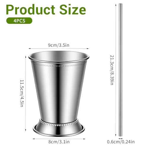 Set of 4 Stainless Steel Mint Julep Cups 12oz Silver Drinkware