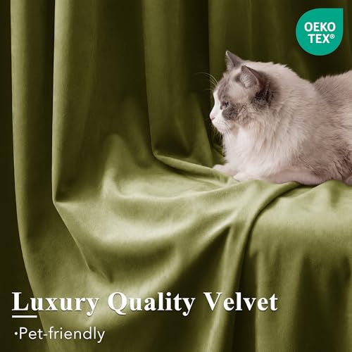 StangH Olive Green Velvet Drapes 52"W x 105"L (Pack of 2) - Living Room, 300 GSM Poshed Velvet