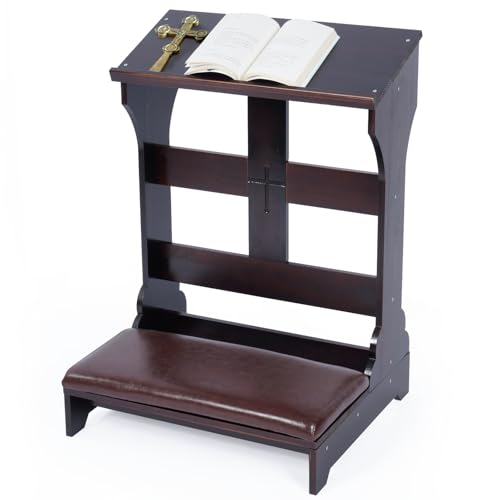 Wooden Prayer Bench Kneeler with Cushioned Pad for Home and Church