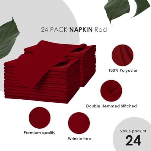 Red Cloth Dinner Napkins 17x17 Inches, 24-Pack Washable Polyester Napkins