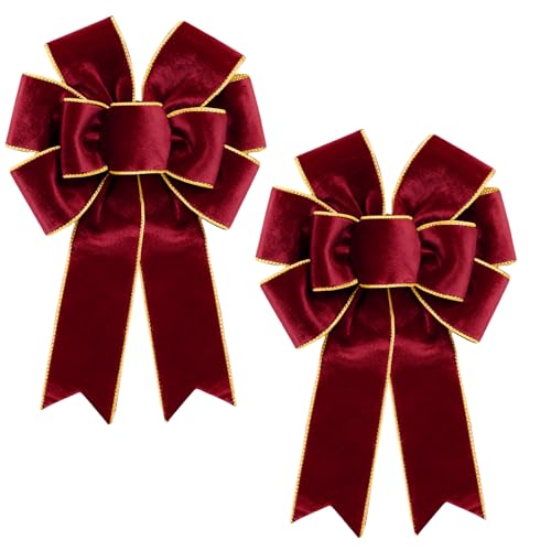 Ftuuo Burgundy Velvet Christmas Wreath Bows 2pcs Holiday Decorations