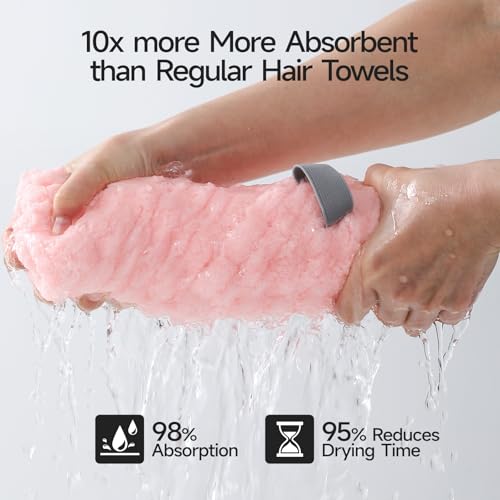 REDKISS 3-Pack Microfiber Hair Towels for Women - Extra Large 24x42 Inch Pink, Grey & Blue, Soft Fast-Dry Wraps with Elastic Band