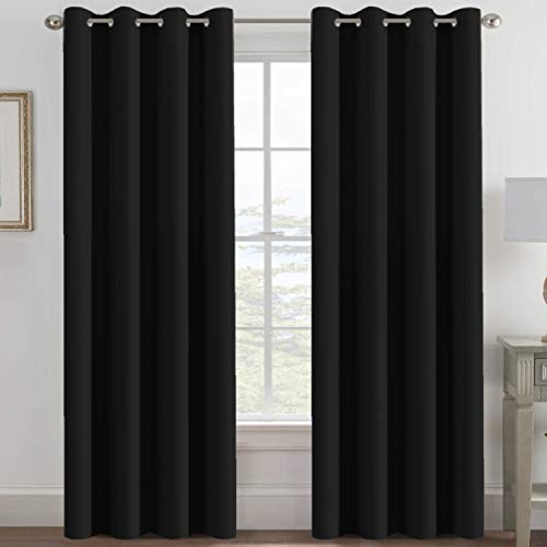 100% Blackout Grommet Curtain Panel - 52x96 Inch Thermal Insulated (Jet Black)