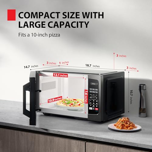 Compact Countertop Microwave Oven 0.9 Cu. Ft. 900W - Black Stainless Steel