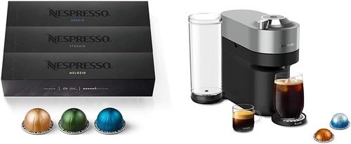 Breville Nespresso Vertuo POP+ Deluxe Coffee & Espresso Machine - Titan Color | Variety Pack of Medium & Dark Roast Capsules