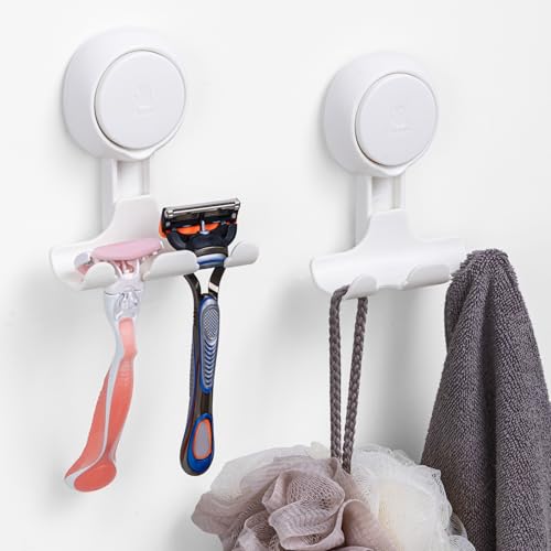 Suction Cup Razor Holder for Shower - 2 Pack Damage-Free Wall Hooks