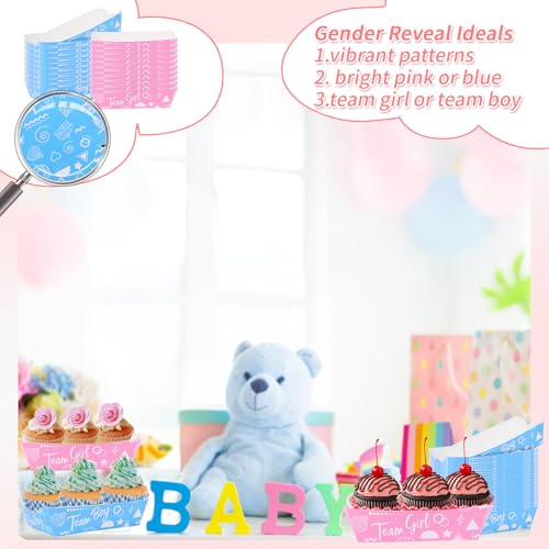 Assembly-Free Gender Reveal Paper Food Boats 50PCS, Team Girl or Boy