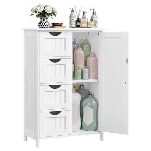Freestanding Floor Storage Cabinet with 4 Drawers and Adjustable Shelf