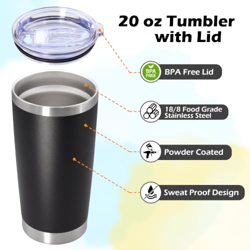 20oz Insulated Tumbler Set with Lid - 6 Pack, Stainless Steel, Non-BPA