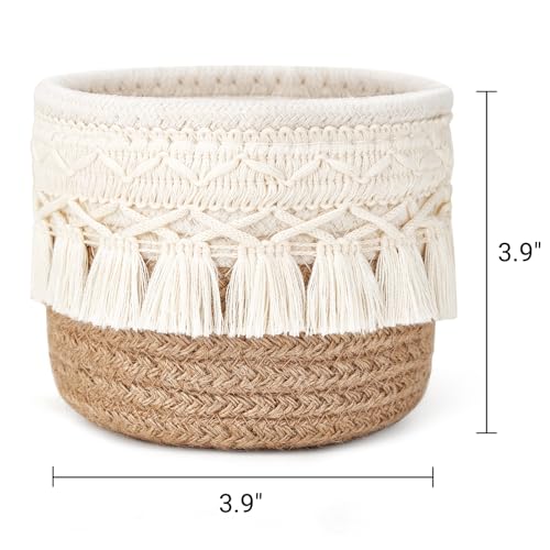 Mkono Mini Boho Macrame Makeup Brush Holder Set of 2 - Yellow & White, X-Small