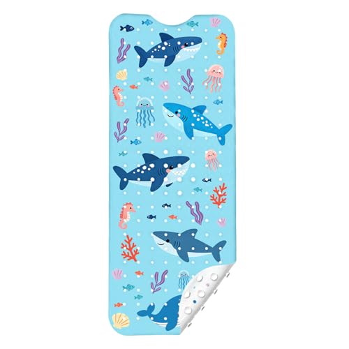 Shark Bath Mat for Tub, Extra Long Non-Slip Shower Mat with Suction Cups