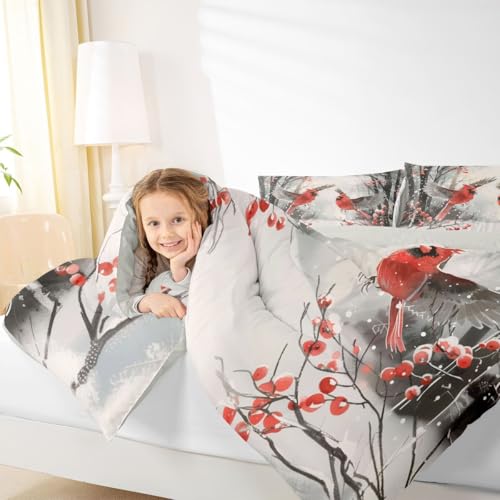 Erosebridal Christmas Cardinals Twin Comforter Set - Merry Xmas Kids Bedding