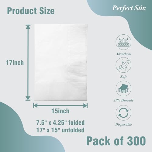 Perfect Stix Bell Marque 2-Ply White Dinner Napkins 1/8 Fold Pack of 300