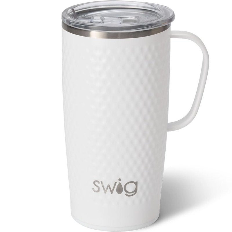 Swig Life 22oz Travel Mug, Insulated Tumbler with Handle and Lid, Cup Holder Friendly, Dishwasher Safe, Stainless Steel, Travel Coffee Cup, Insulated Mug with Lid (Golf Ball)