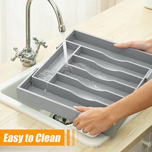Gray Expandable Silverware Drawer Organizer - 7 Slots for Kitchen & Bedroom