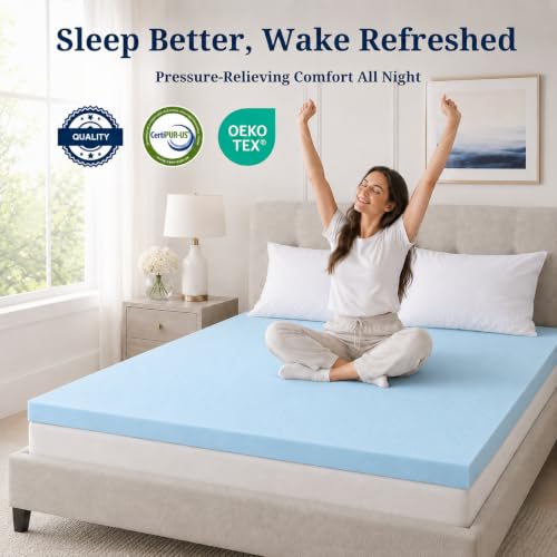 IULULU 3-Inch Cooling Gel Memory Foam Mattress Topper - Queen Size