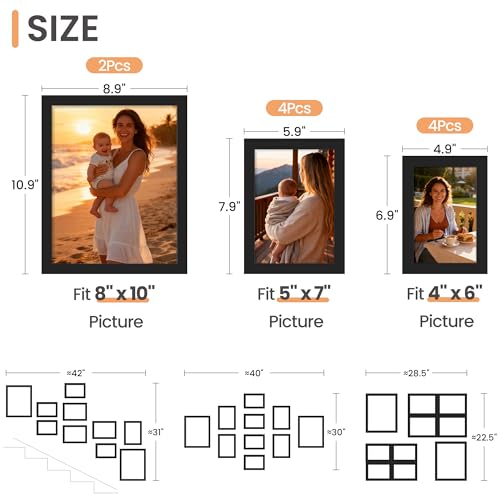 10-Piece Picture Frame Set, Black Collage Frames for Wall Gallery Decor