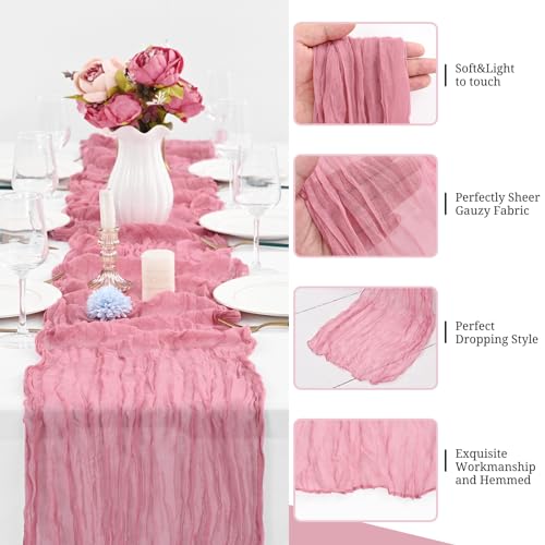 FXKS 6 Pack Dusty Rose Cheesecloth Table Runner 20x120 Inch for Weddings & Events