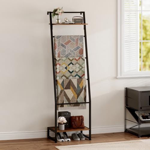 6-Tier Blanket Ladder Shelf, Wall-Leaning Metal Rack for Towels and Throws