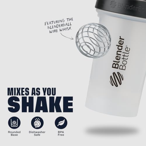 Plastic Shaker Bottle with Wire Whisk 20 oz Clear Black