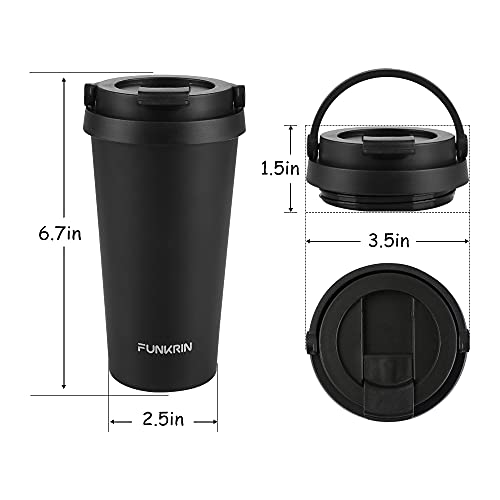 Funkrin Black 2026 Insulated Ceramic Coating Travel Mug 16oz with Flip Lid & Handle