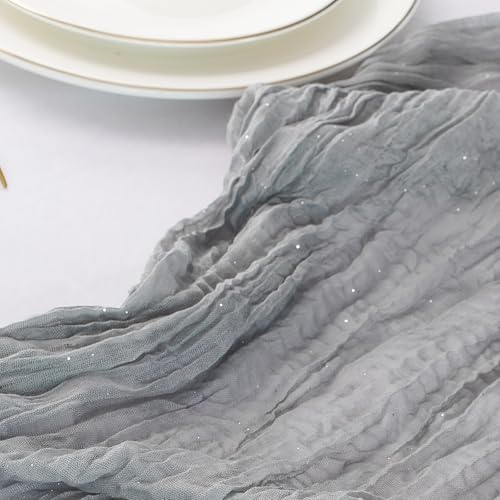 Silver Gray 3-Pack Boho Shimmer Cheesecloth Table Runner 10FT for Weddings Parties