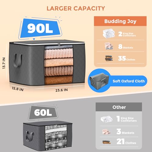 90L Large Clothing Storage Bags 6-Pack Foldable Closet Organizers with Reinforced Handles and Clear Window